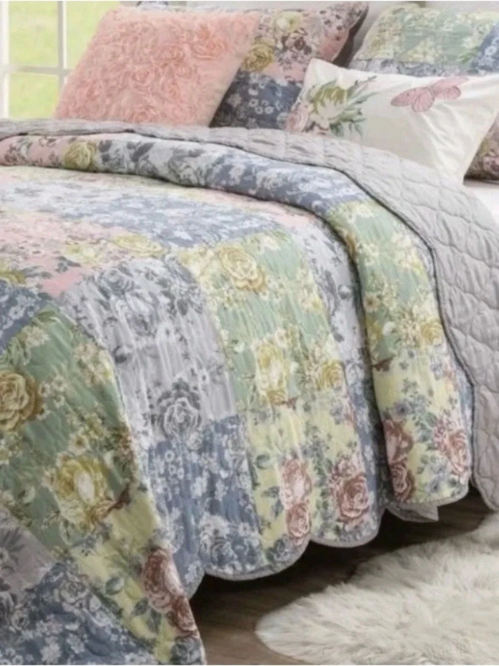 Greenland Home Fashions Emma Traditional Floral Print 3 Piece Quilt Set, Full/Qu
